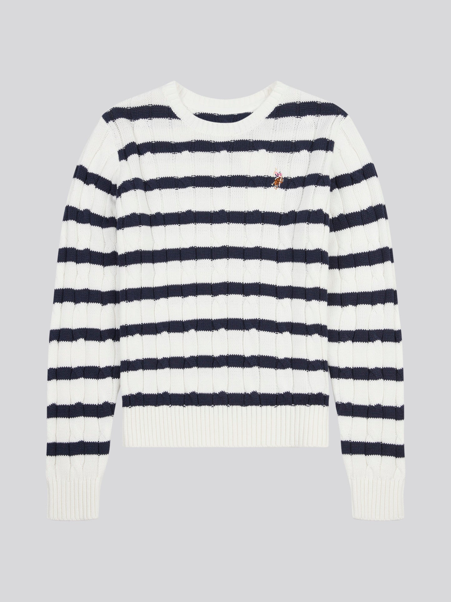 Women Thin Stripe Cable Knit Jumper in Bright White