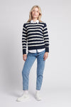 Womens Thin Stripe Cable Knit Jumper in Navy Blue