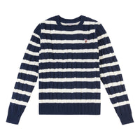 Womens Thin Stripe Cable Knit Jumper in Navy Blue
