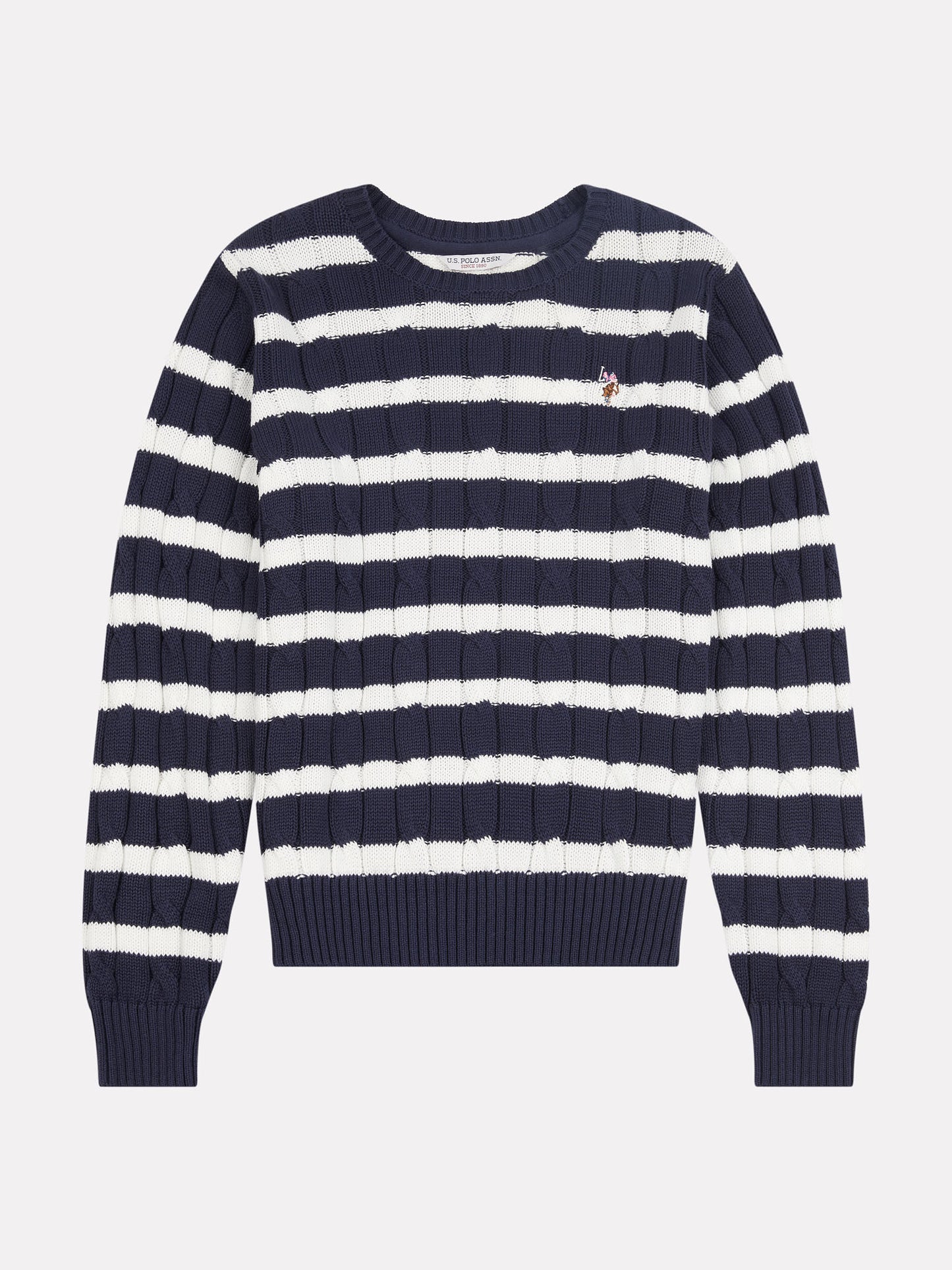 Women Thin Stripe Cable Knit Jumper in Navy Iris