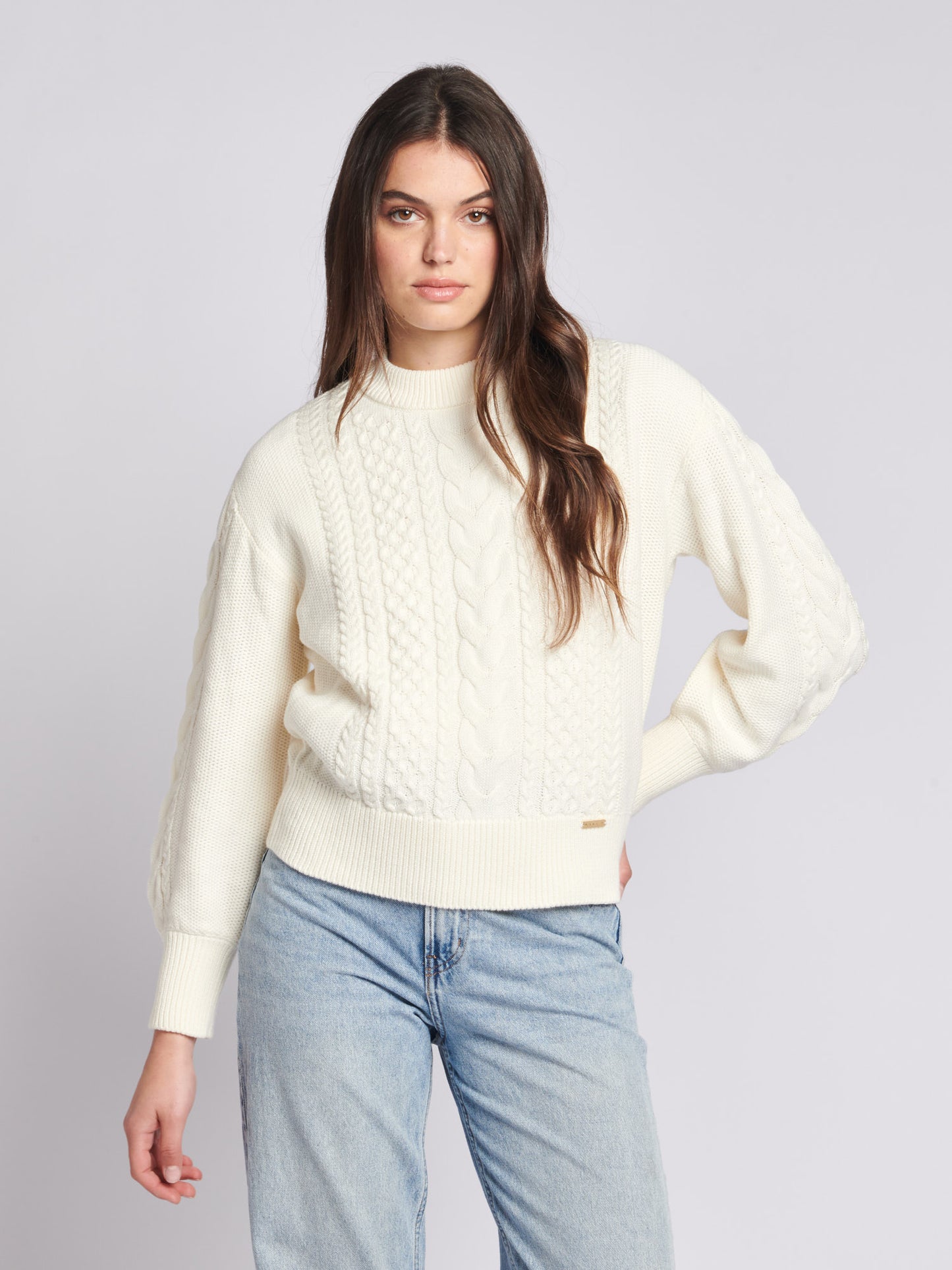 Womens Multi Cable Knit Jumper in Egret