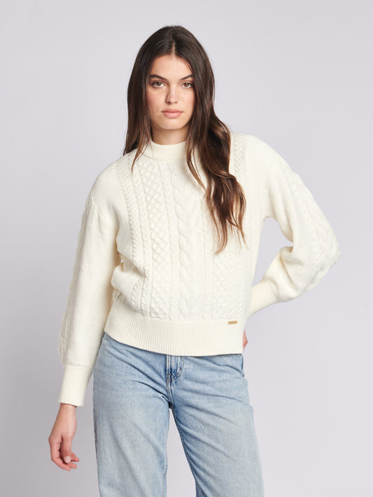 Womens Multi Cable Knit Jumper in Egret