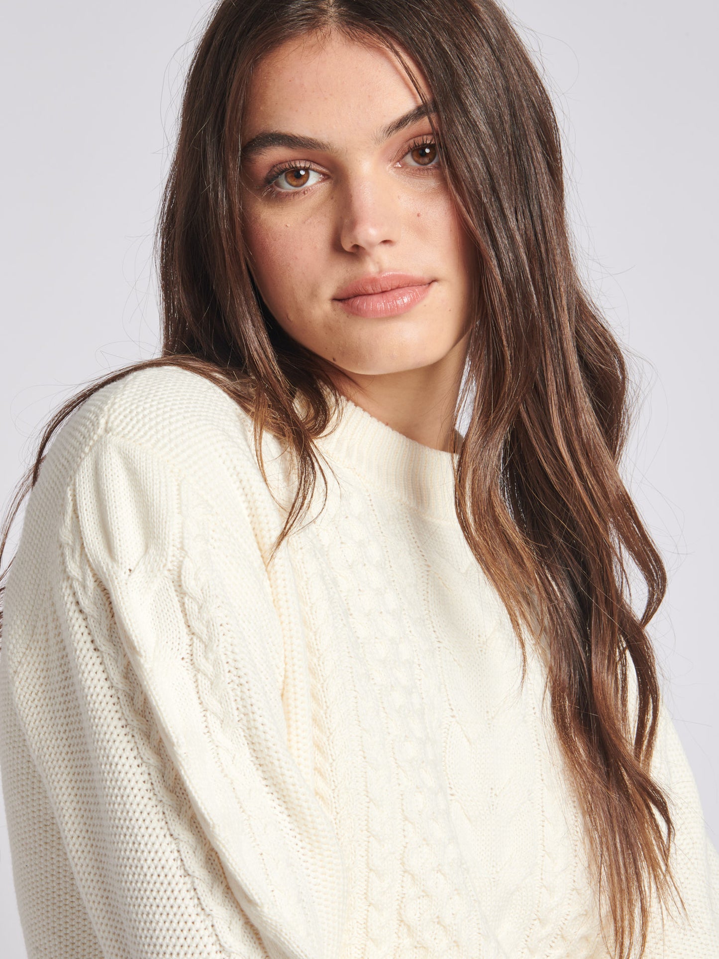 Womens Multi Cable Knit Jumper in Egret