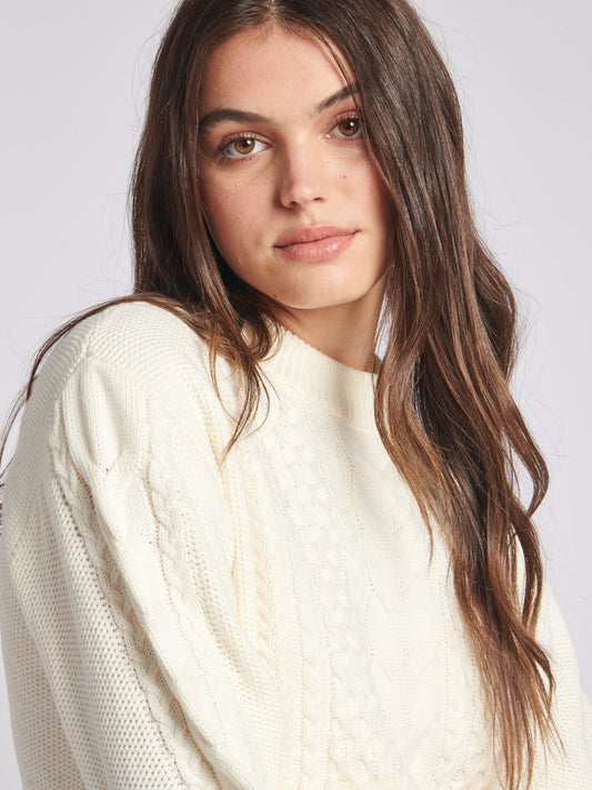 Womens Multi Cable Knit Jumper in Egret