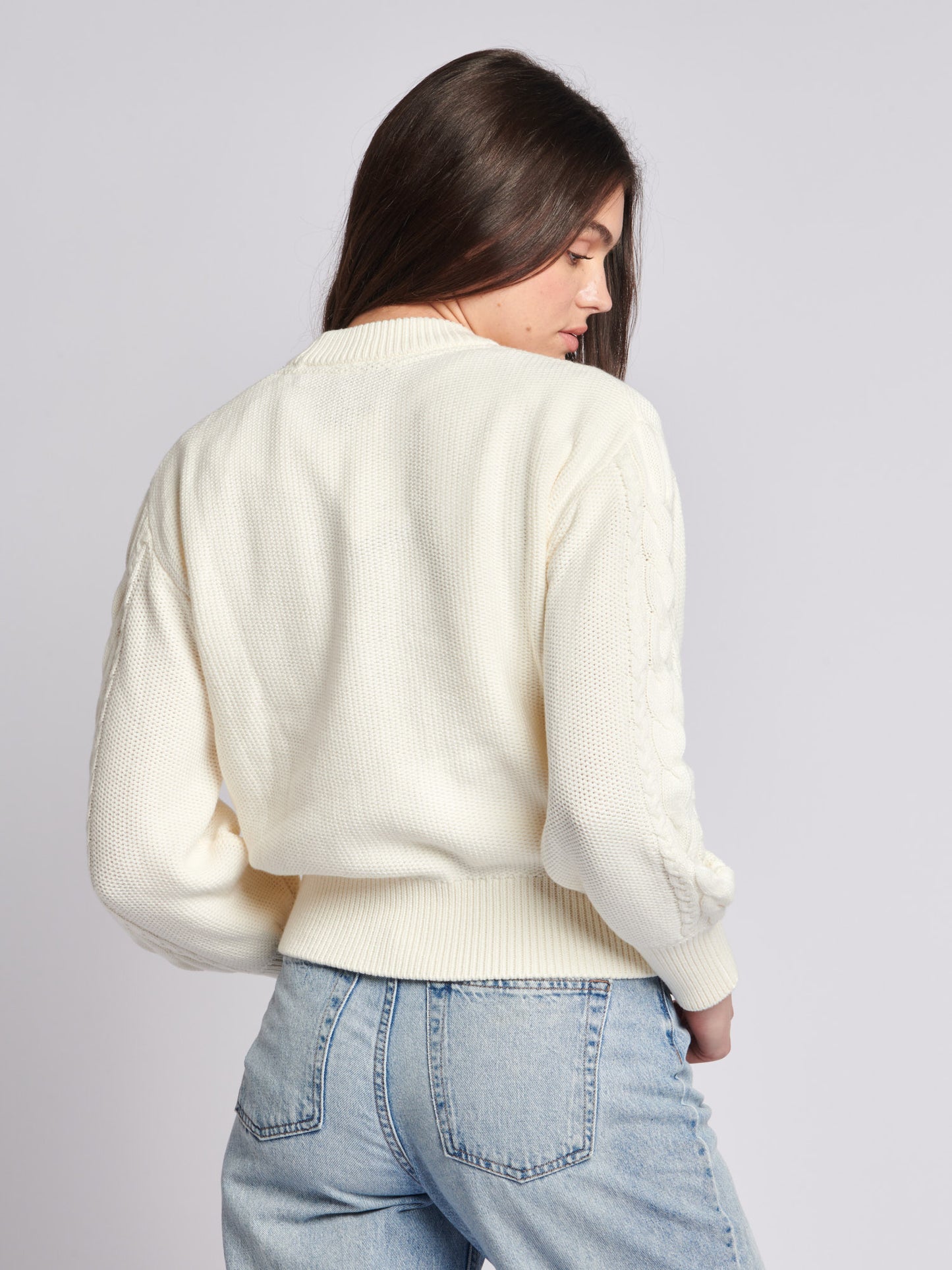 Womens Multi Cable Knit Jumper in Egret