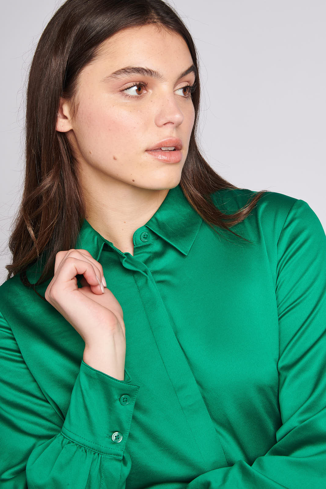 Womens Long Sleeve Satin Shirt in Ultramarine Green