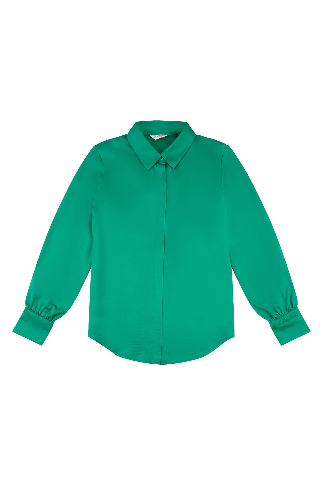 Womens Long Sleeve Satin Shirt in Ultramarine Green