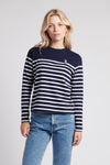 Womens Stripe Long Sleeve T-Shirt With Tipping in Navy Blue