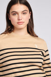 Womens Stripe Long Sleeve T-Shirt With Tipping in Sesame