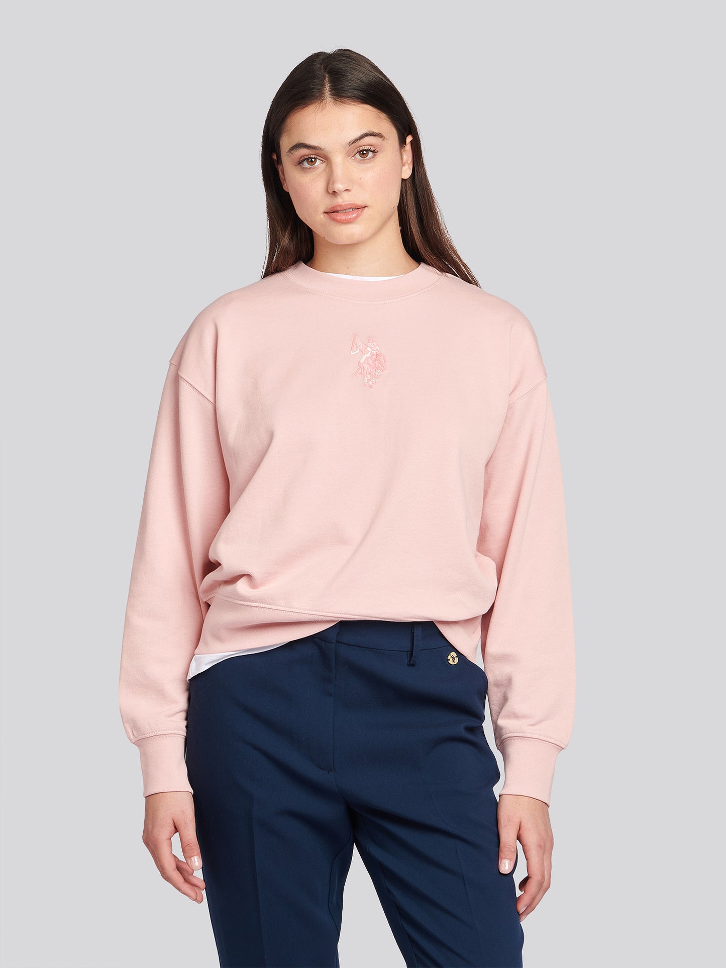 Womens Large Tonal Double Horsemen Sweatshirt in Silver Pink