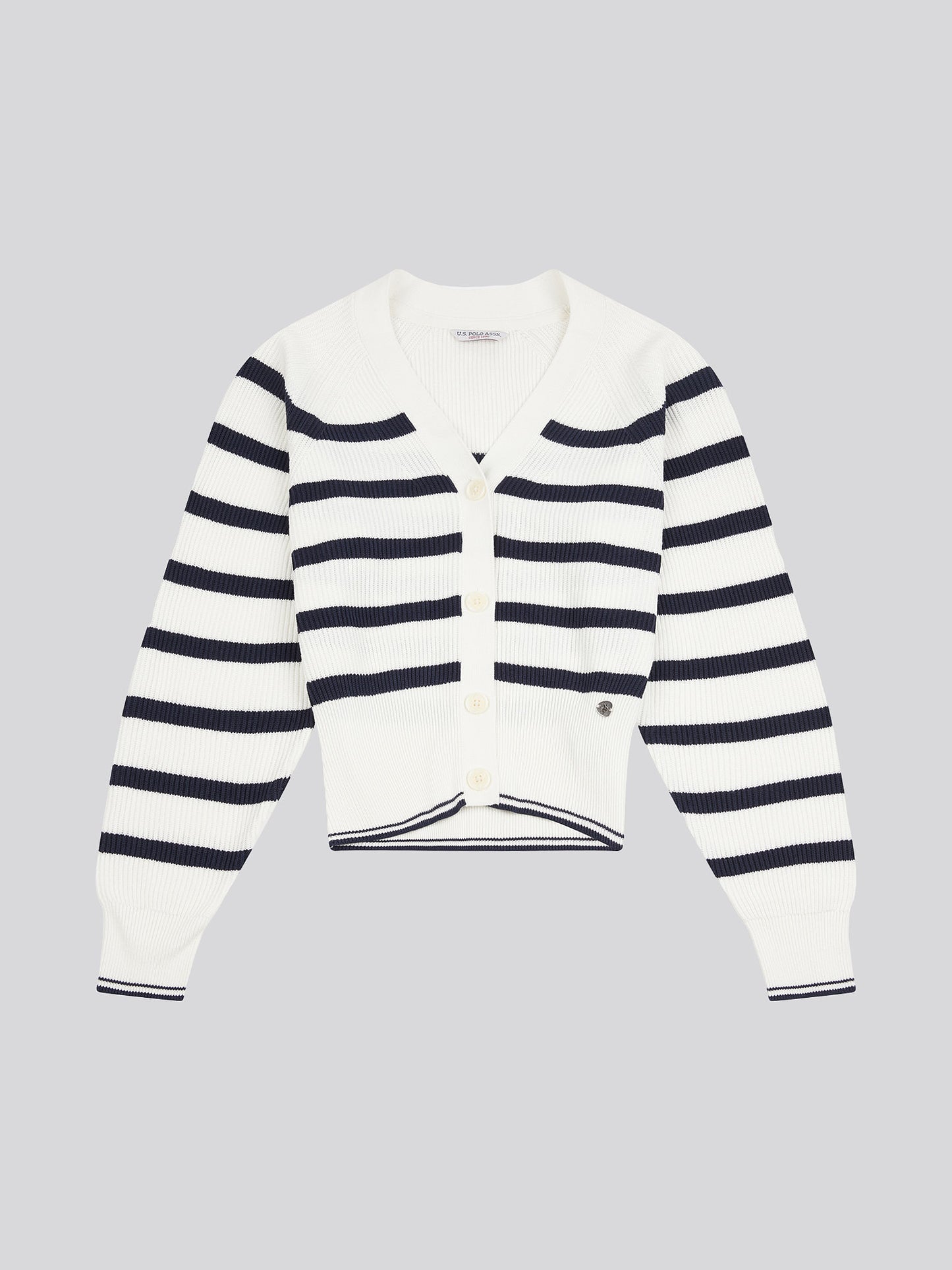 Womens Stripe Cropped Rib Cardigan in Marshmallow