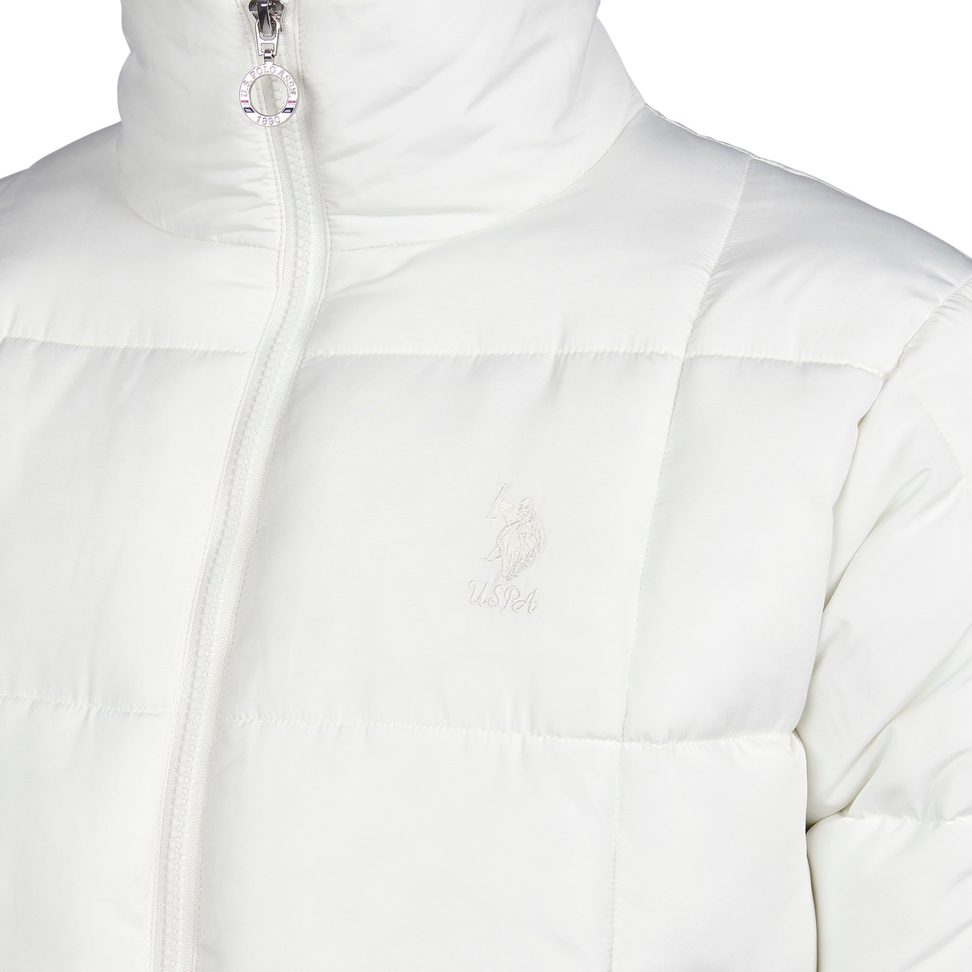 Womens Square Quilt Cropped Puffer Coat in Egret