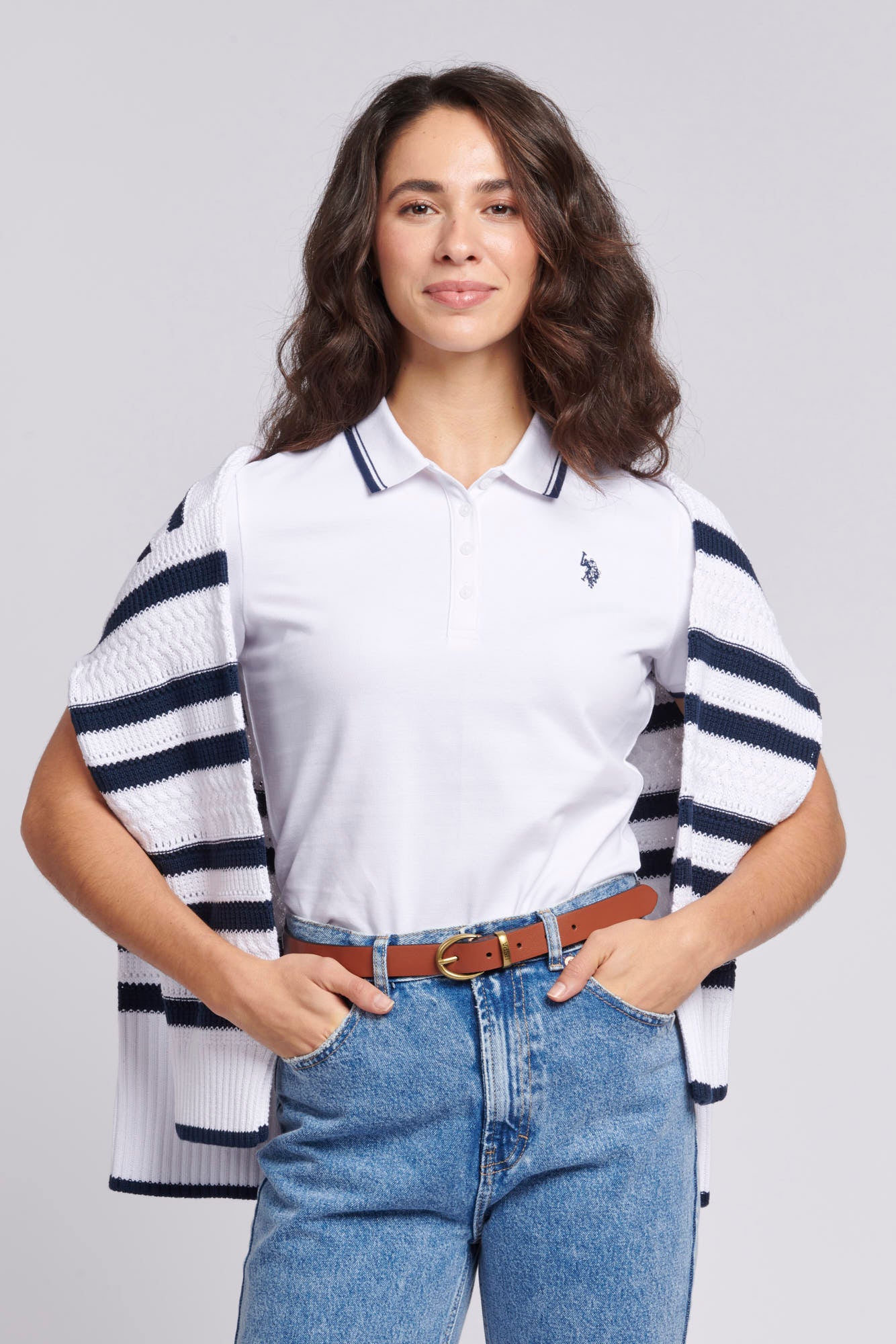 Womens Regular Fit Pique Polo Shirt in Bright White