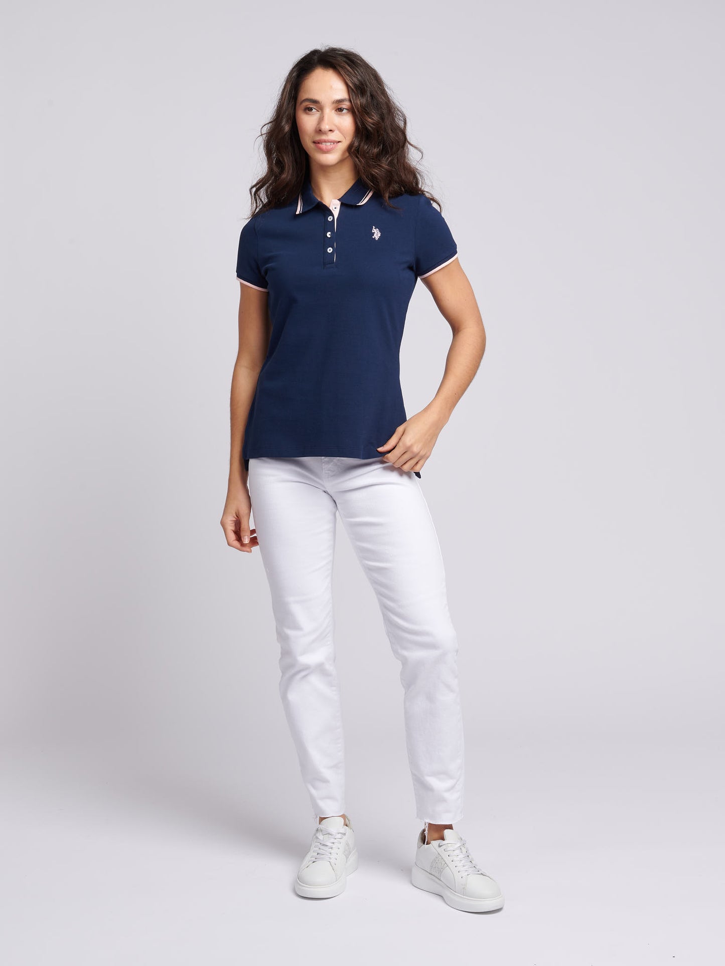 Womens Regular Fit Pique Polo Shirt in Navy Iris