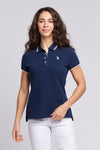Womens Regular Fit Pique Polo Shirt in Navy Iris