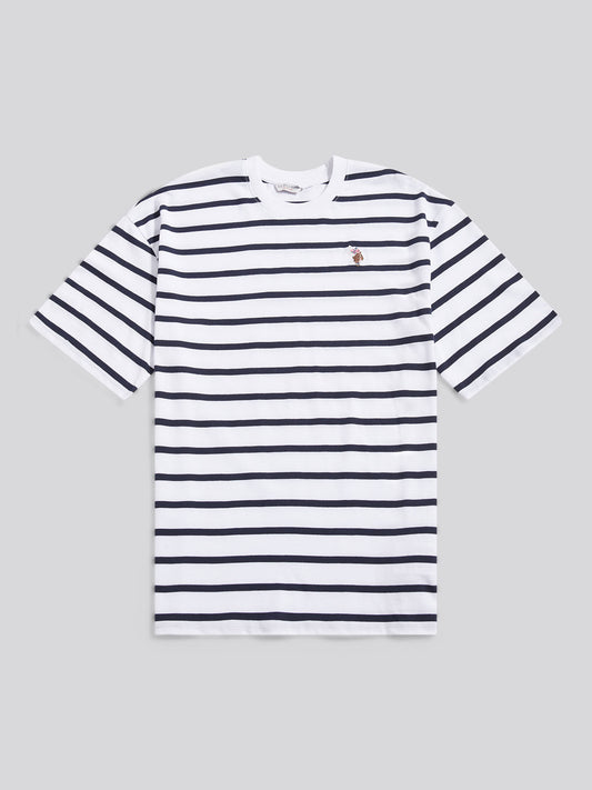 Womens Tri-Stripe Oversized T-Shirt in Navy Blue