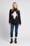 Womens Argyle Roll Neck Knitted Jumper in Black
