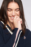 Womens Knitted Cricket Jumper in Navy Blue