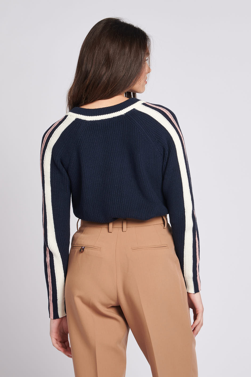 Womens Knitted Cricket Jumper in Navy Blue