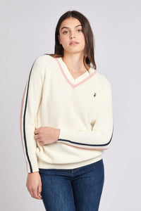 Womens Knitted Cricket Jumper in Egret