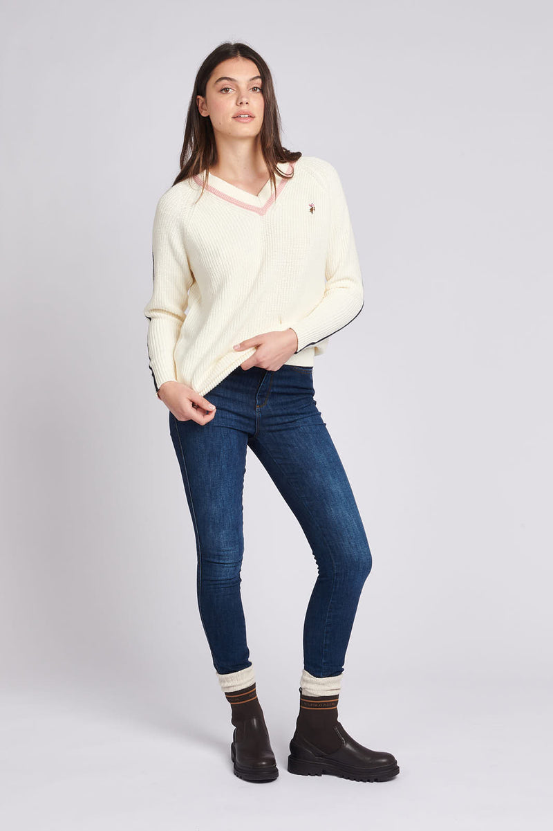 Womens Knitted Cricket Jumper in Egret