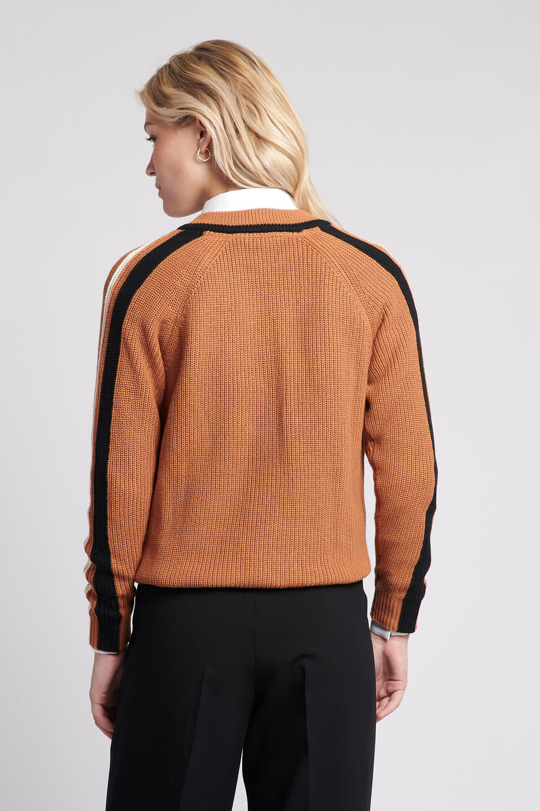 Womens Knitted Cricket Jumper in Pecan Brown