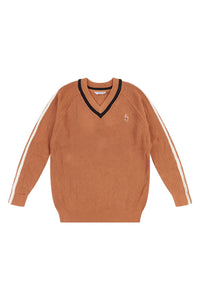Womens Knitted Cricket Jumper in Pecan Brown