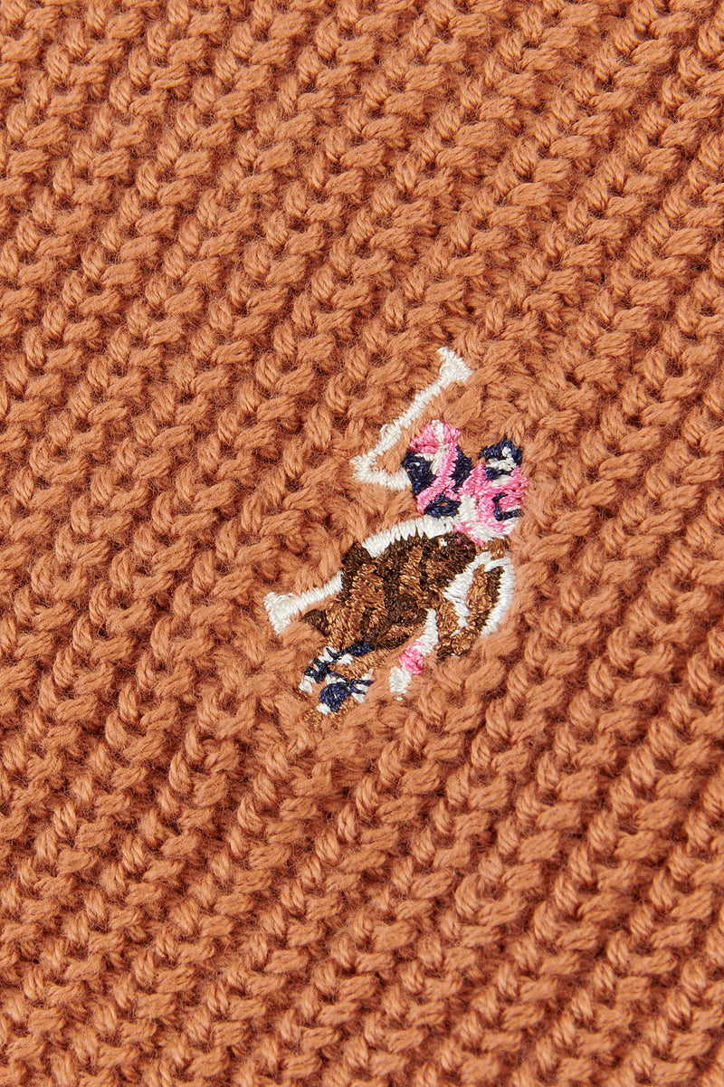 Womens Tri Stripe Knitted Cricket Jumper in Pecan Brown