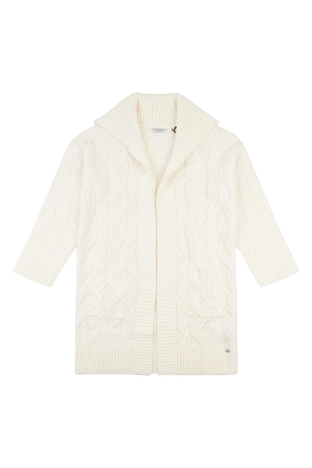 Womens Chunky Cable Collared Cardigan in Egret