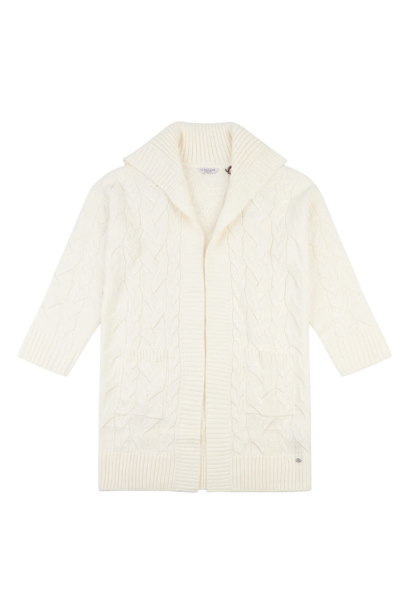 Womens Chunky Cable Collared Cardigan in Egret