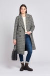 Womens Check Double Breasted Crombie Coat in Black