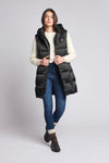 Womens Square Quilt Hooded Gilet in Black