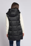 Womens Square Quilt Hooded Gilet in Black