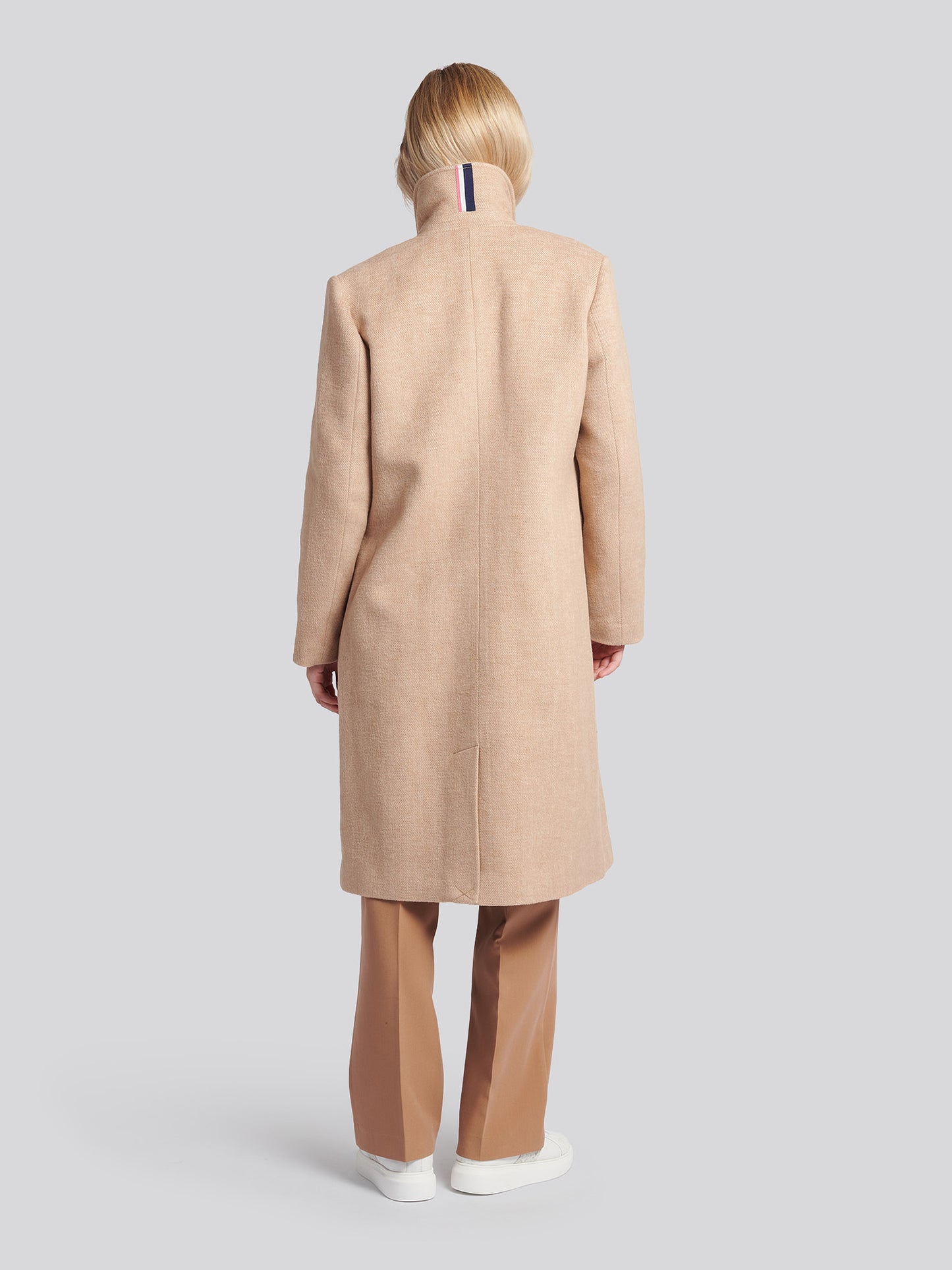 Womens Herringbone Double Breasted Coat in Pecan Brown