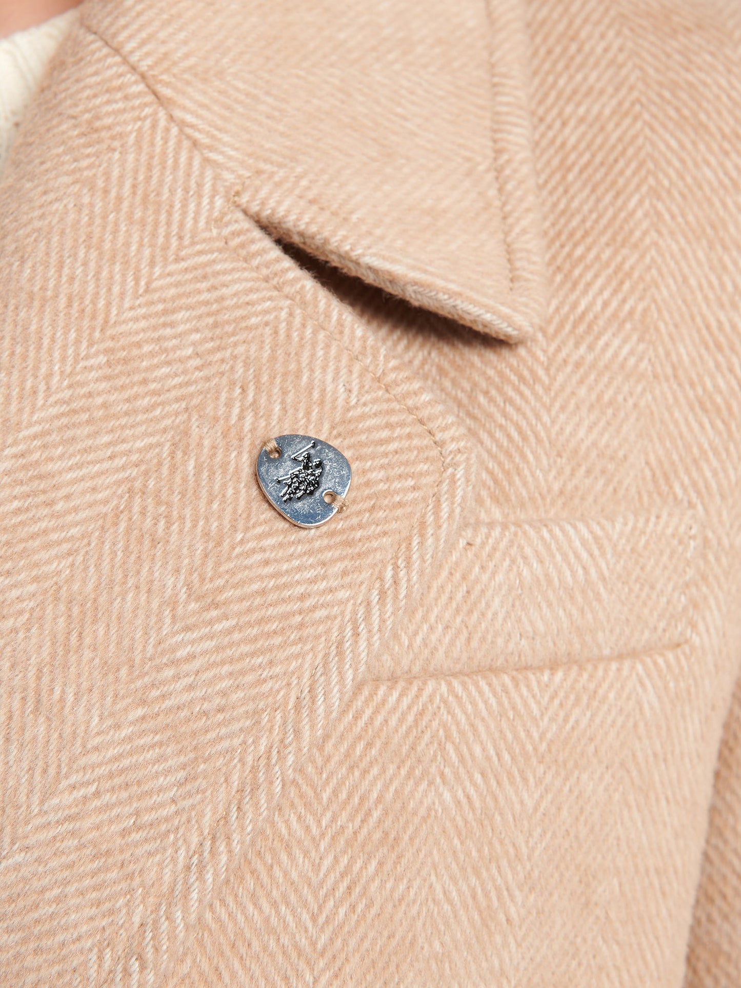 Womens Herringbone Double Breasted Coat in Pecan Brown
