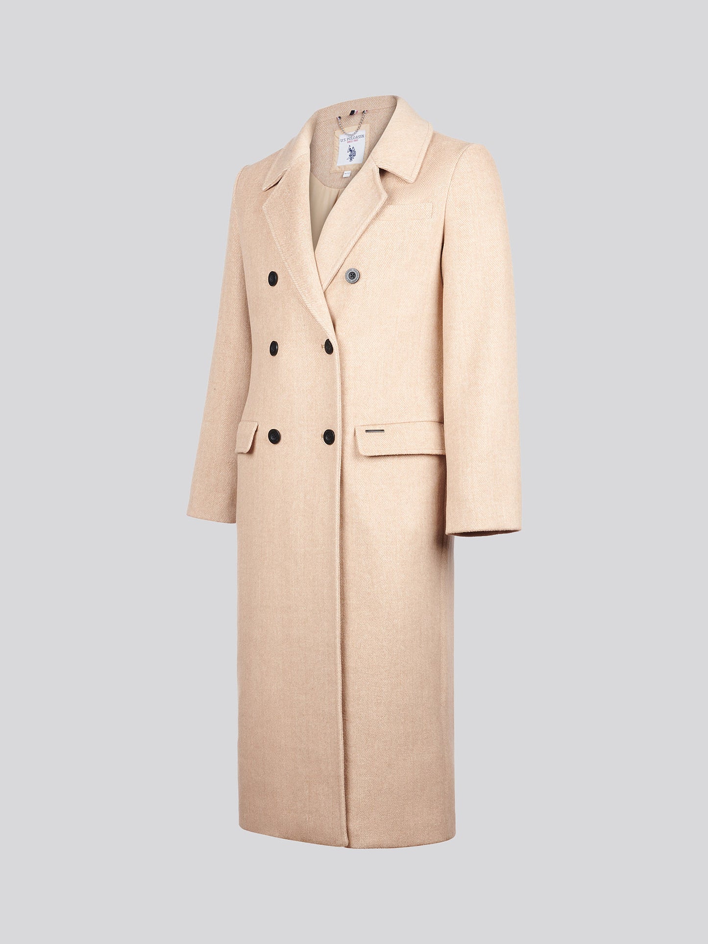 Womens Herringbone Double Breasted Coat in Pecan Brown