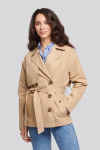 Womens Double Breasted Short Trench in Incense