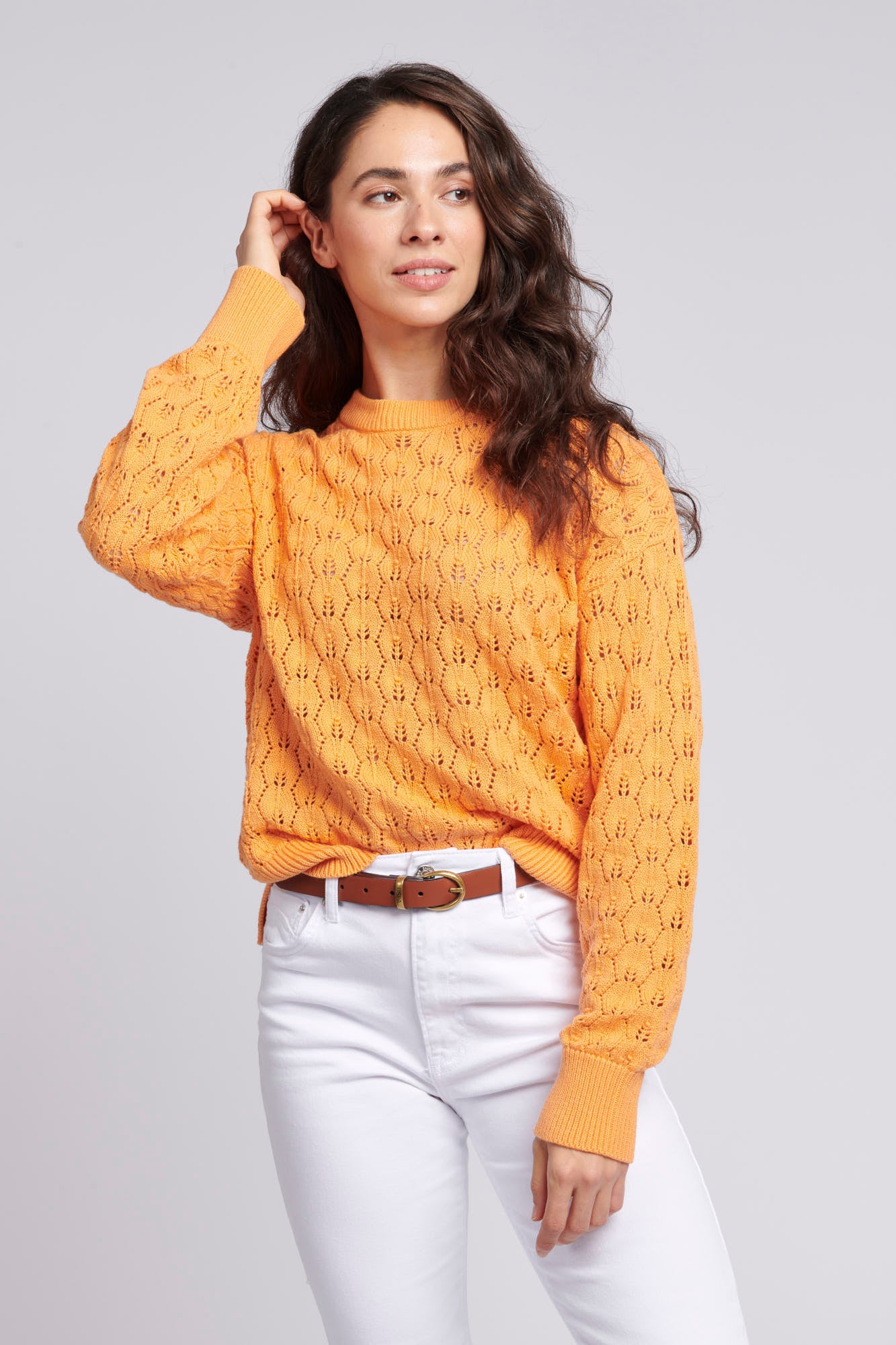 Womens Regular Fit Pointelle Knit Jumper in Mock Orange