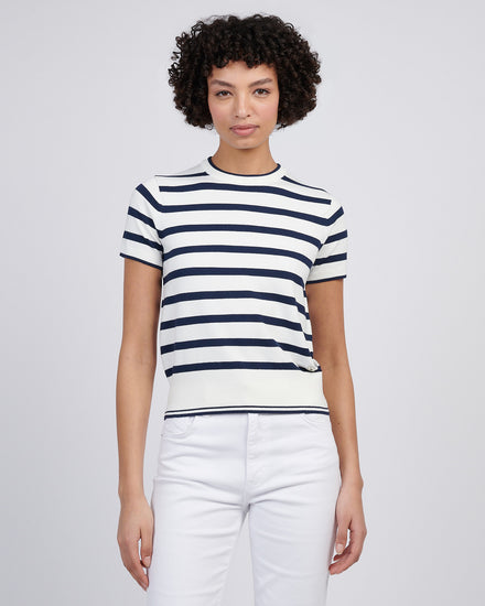 Womens Stripe Crew Neck Short Sleeve Jumper in Marshmallow