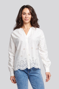 Womens Broderie Anglaise Blouse in Bright White