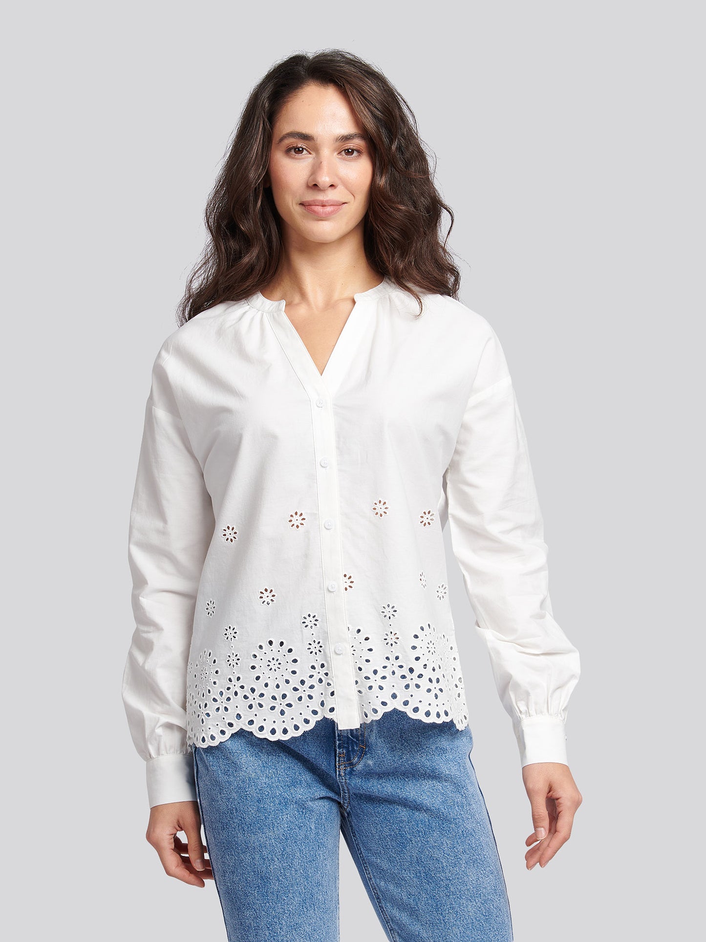 Womens Broderie Anglaise Blouse in Bright White