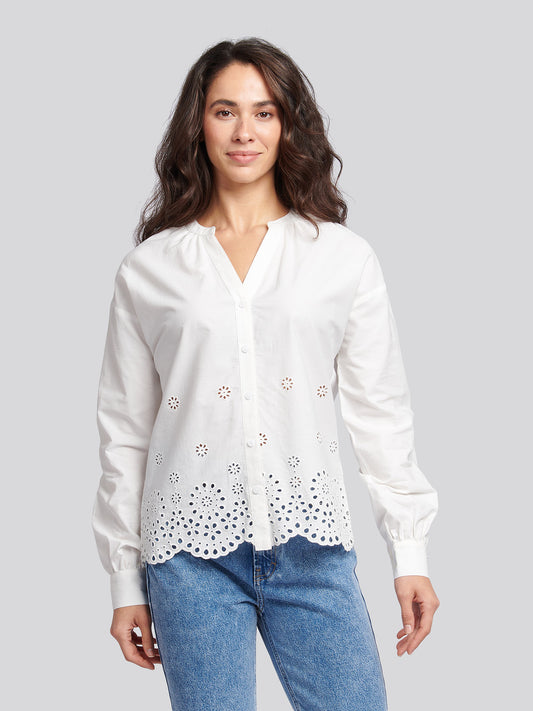 Womens Broderie Anglaise Blouse in Bright White