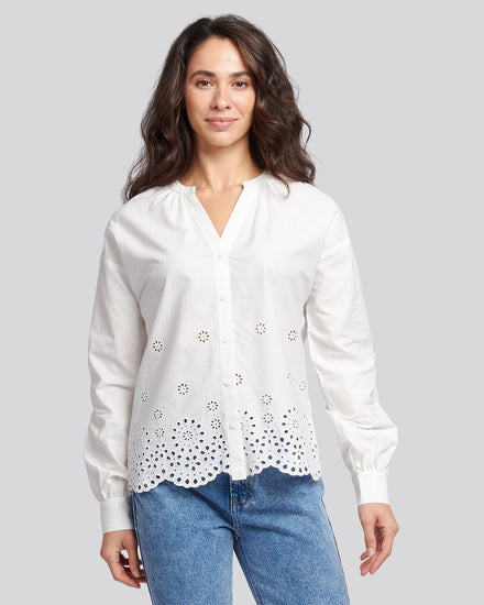 Womens Broderie Anglaise Blouse in Bright White