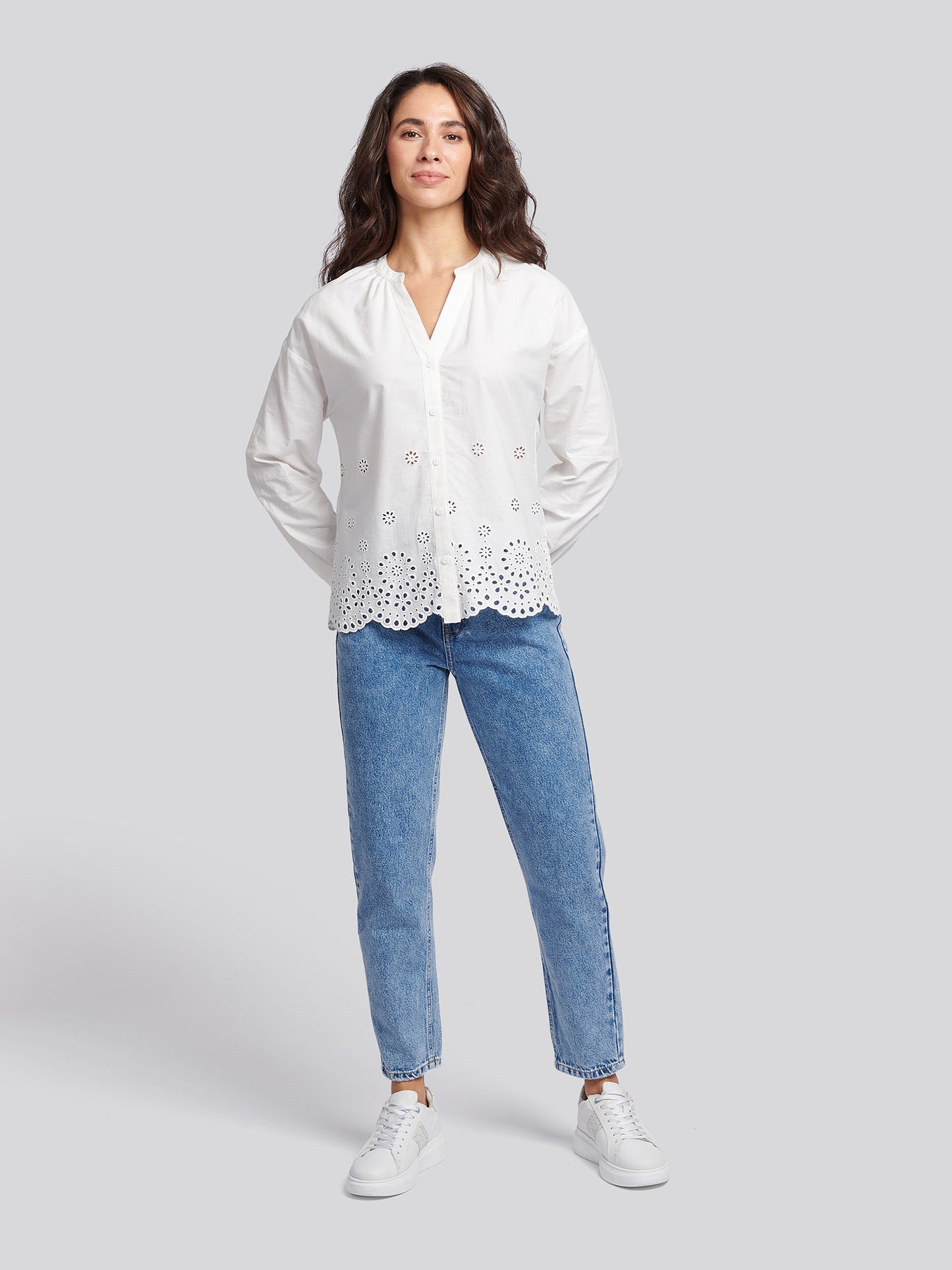 Womens Broderie Anglaise Blouse in Bright White