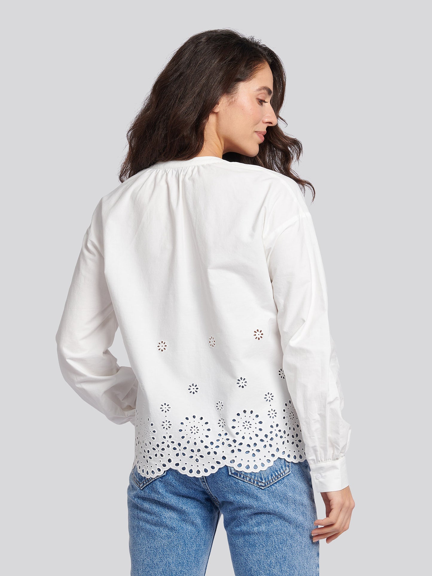 Womens Broderie Anglaise Blouse in Bright White