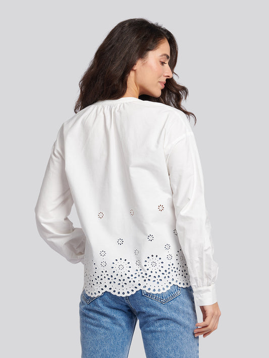 Womens Broderie Anglaise Blouse in Bright White