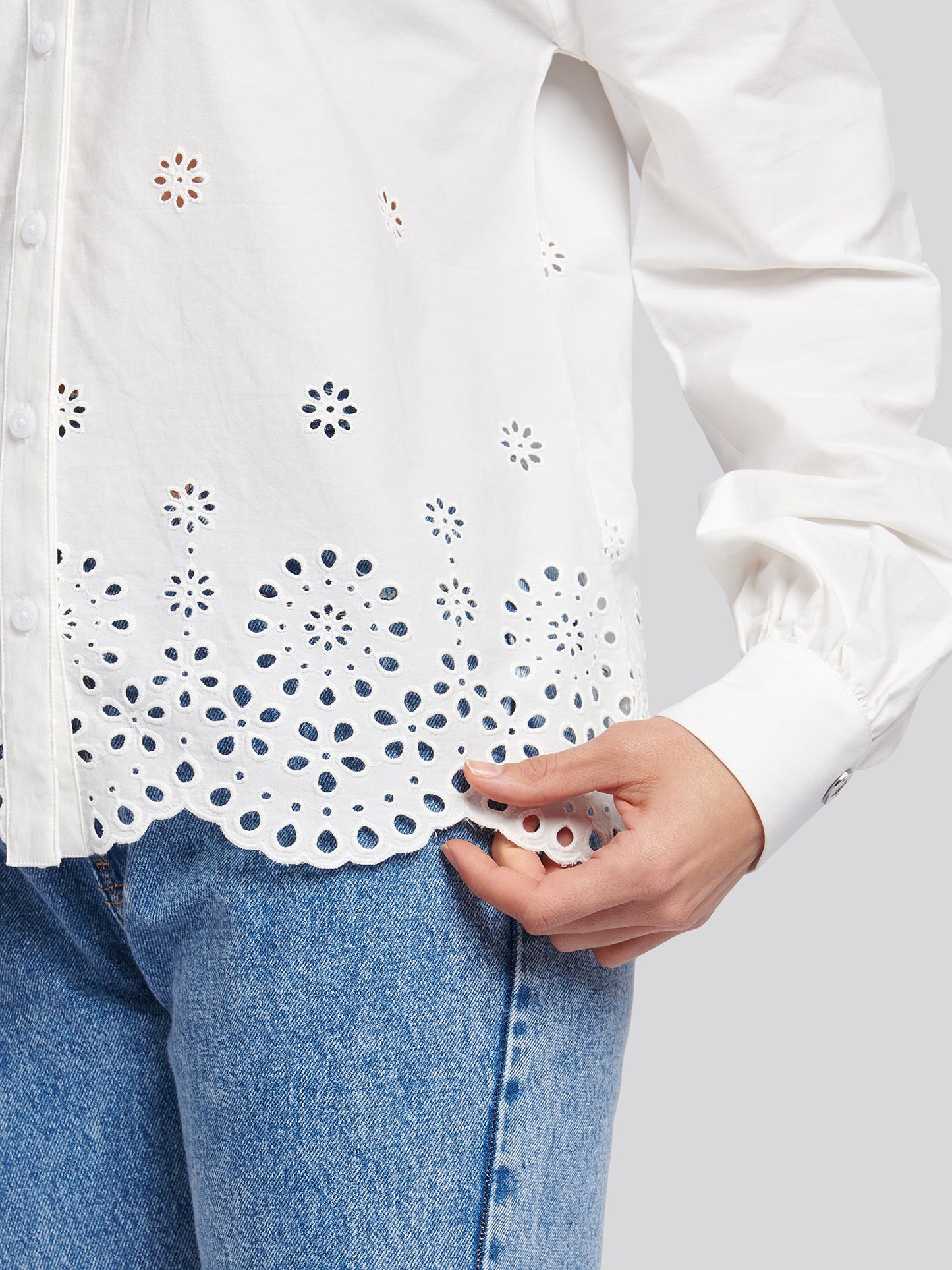 Womens Broderie Anglaise Blouse in Bright White