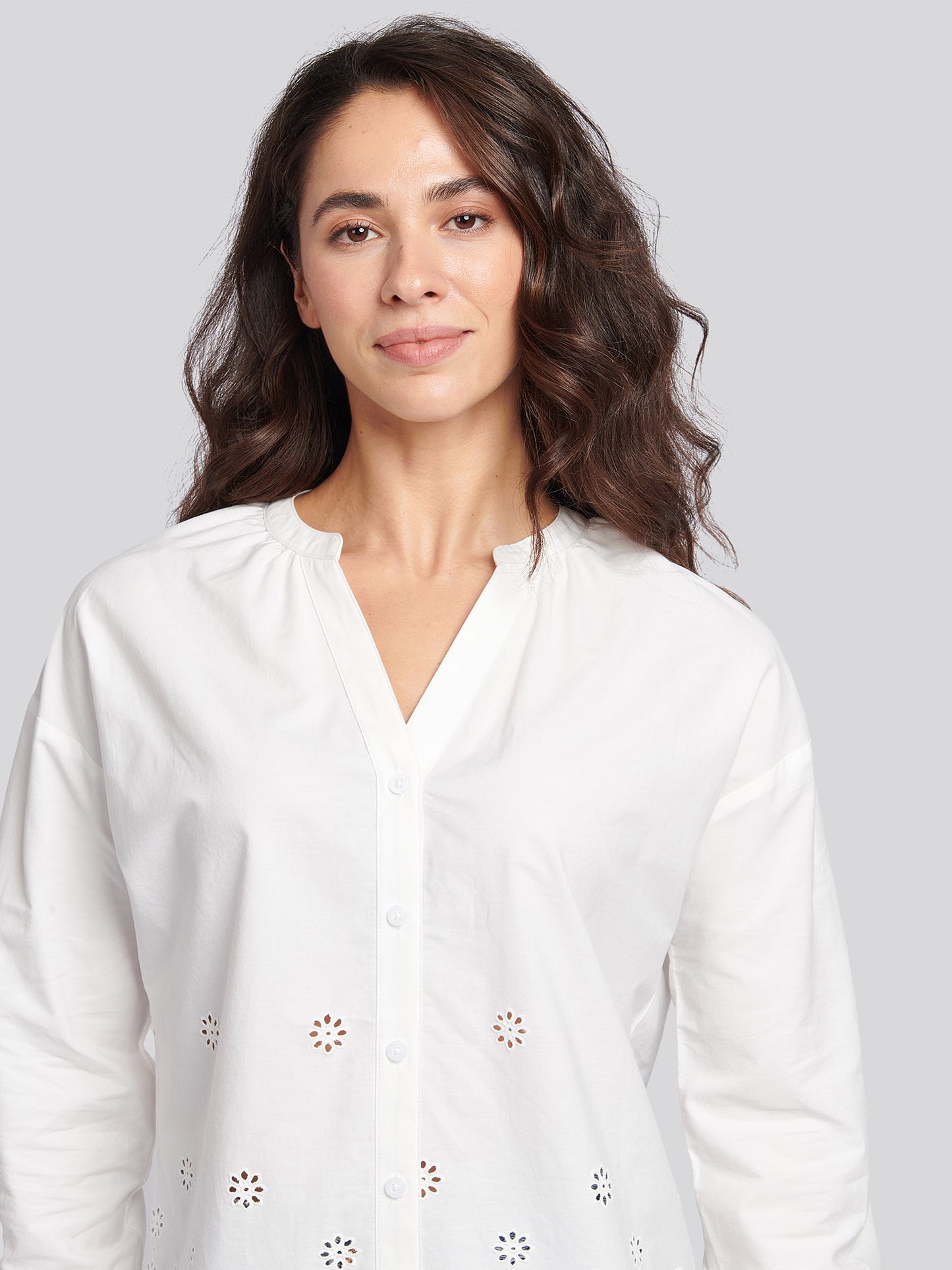 Womens Broderie Anglaise Blouse in Bright White