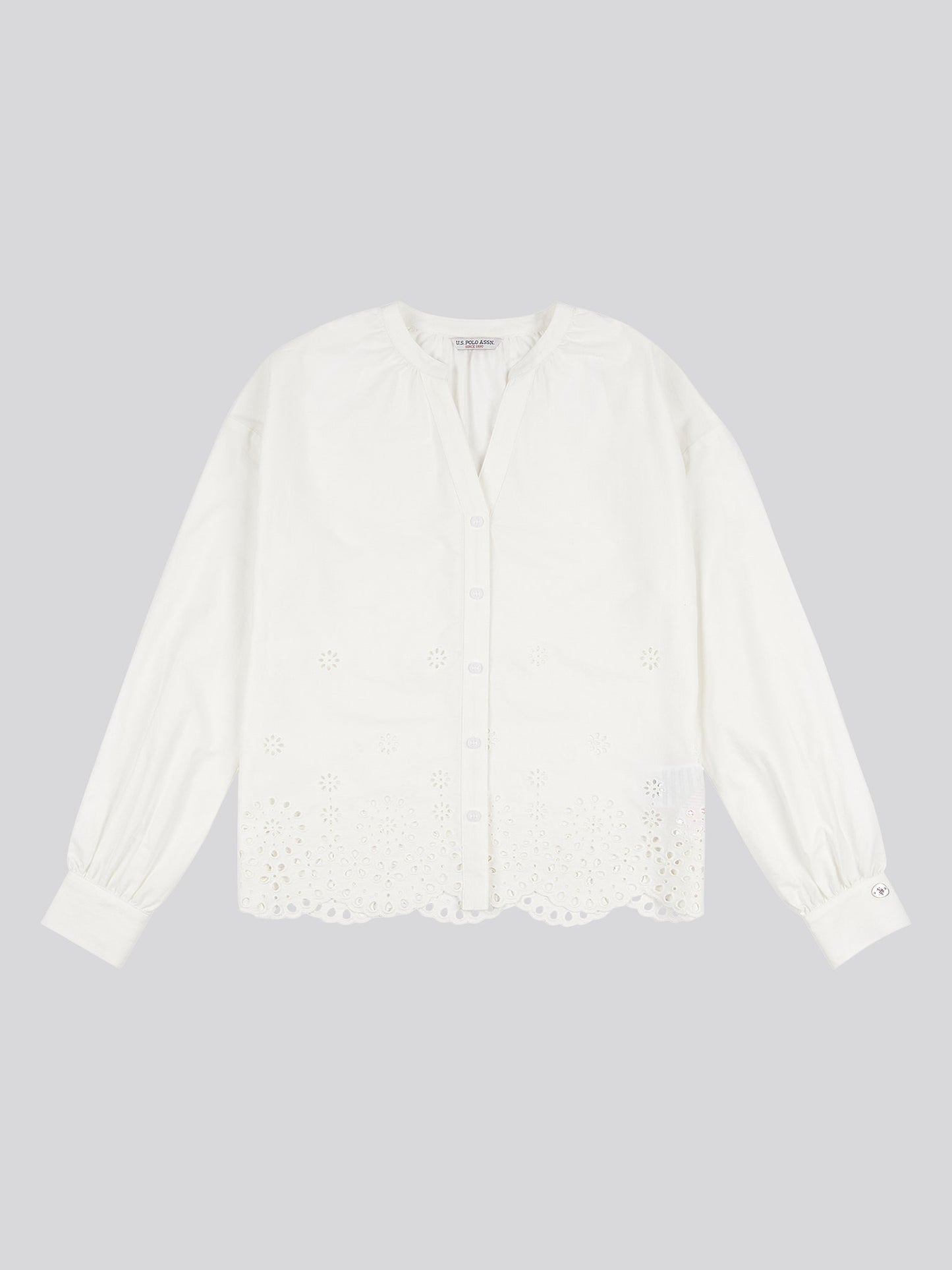 Womens Broderie Anglaise Blouse in Bright White