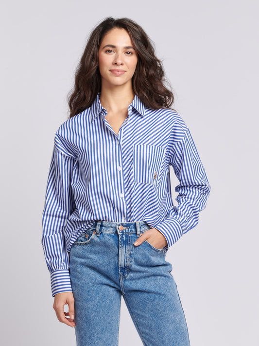 Womens Loose Fit Striped Shirt in Regatta Blue